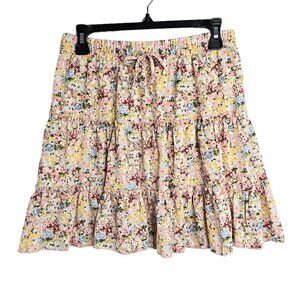 NWT ALELLY Tiered Skirt BLUE RED YELLOW FLORAL size S 4 6 Cottagecore Boho Cute